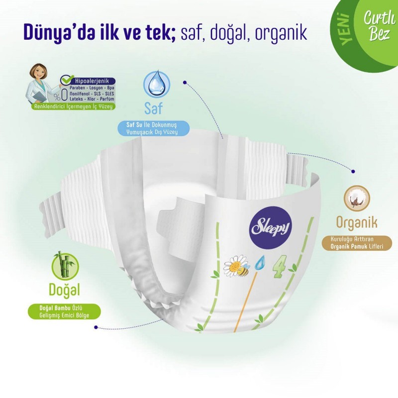 Sleepy Natural Слиипи Бебешки Пелени x210 броя + Подарък 1 Опаковкa Мокри Кърпи Слиипи (90броя)